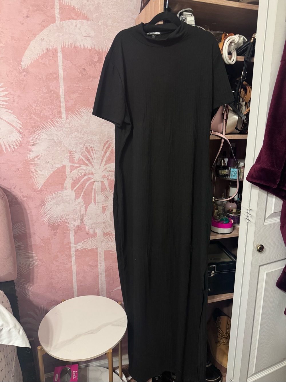Fashion Nova Black Short-Sleeve Turtleneck Maxi Dress